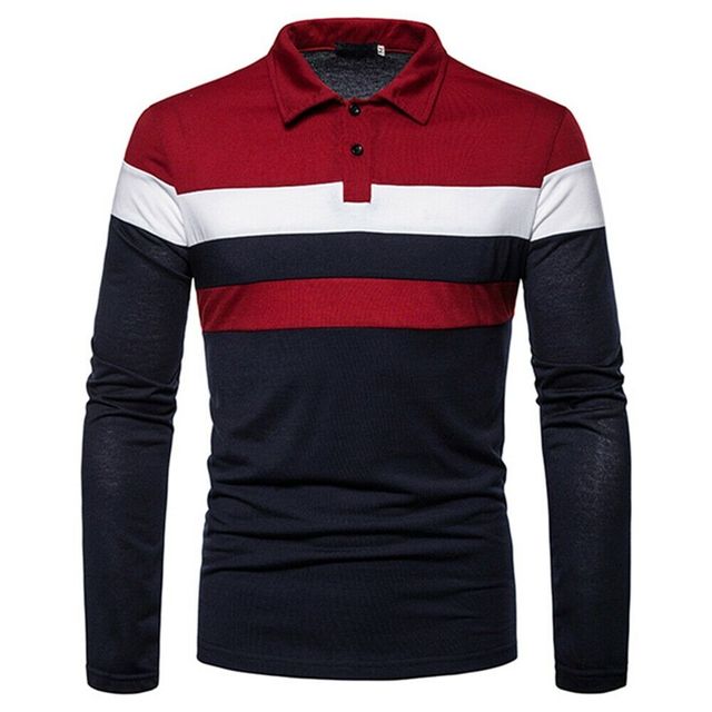 Color Striped Long Sleeve Stretch Slim Basic Polo Top