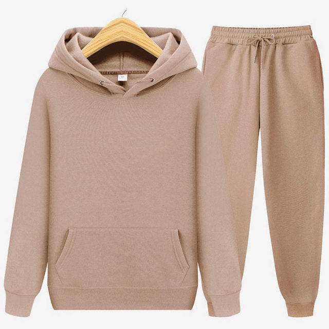 Men Hoodie Two-Piece Set Casual Solid Color Sweat Suit Tracksuit