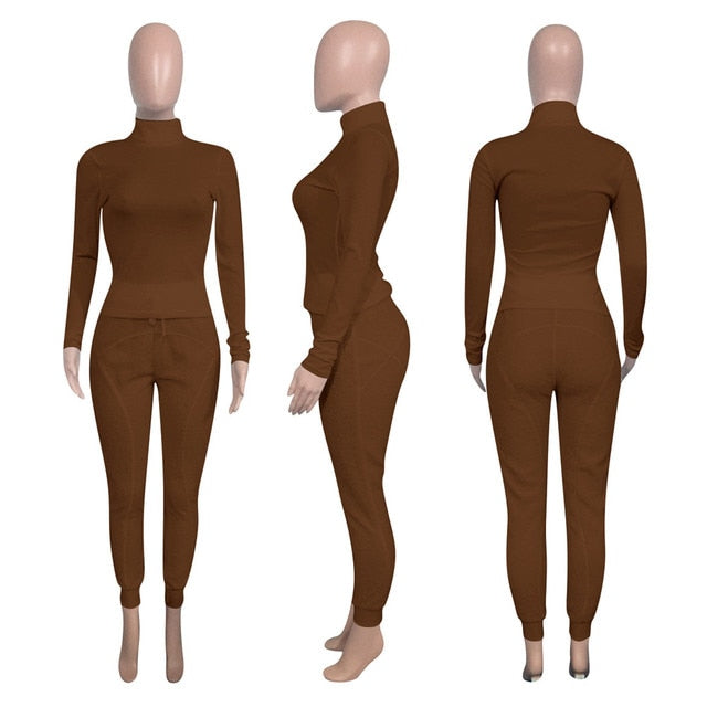 Turtleneck Top And Pants Two Piece Set