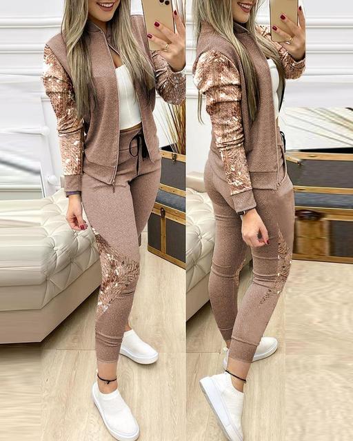 Zipper Jacket + long Pants Sports Tracksuit for Women