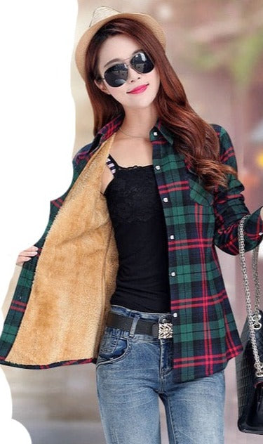 High-quality Soft Warm Winter Women's Plaid Shirt
