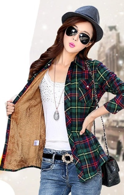 High-quality Soft Warm Winter Women's Plaid Shirt