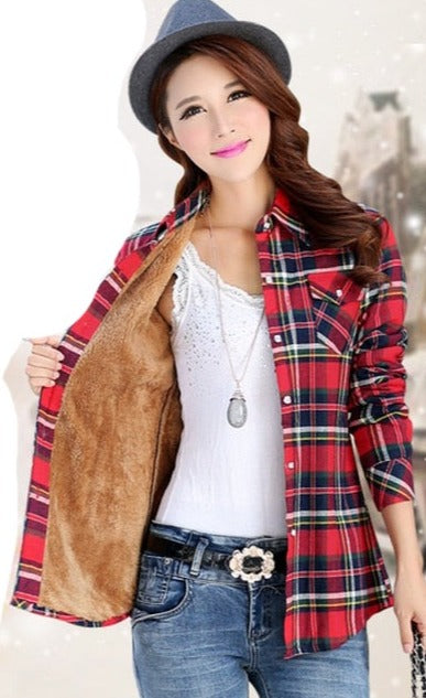 High-quality Soft Warm Winter Women's Plaid Shirt