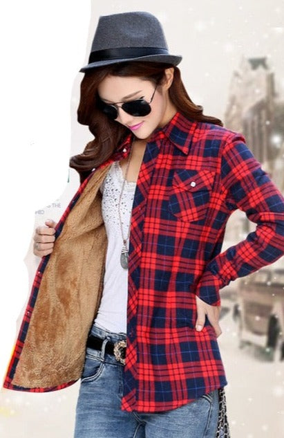 High-quality Soft Warm Winter Women's Plaid Shirt