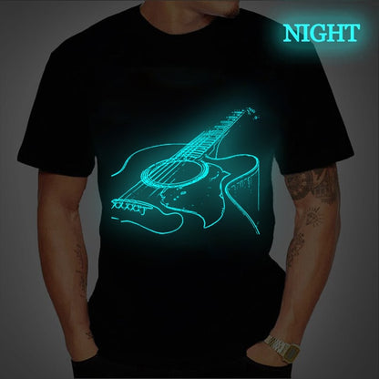 Guitar Luminous Print Tees T-shirt for Men