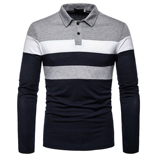 Color Striped Long Sleeve Stretch Slim Basic Polo Top