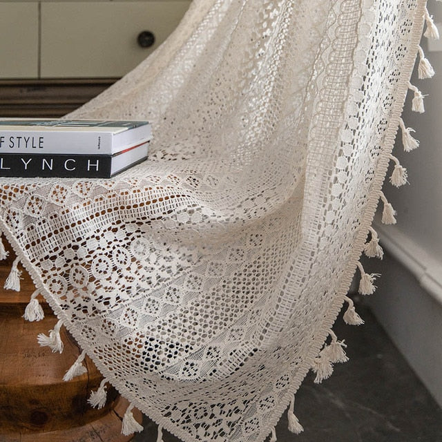 Boho Chic Crochet Geometry Knitted Window Curtain