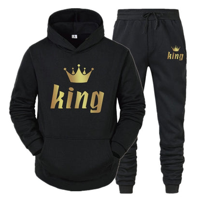 Printed Queen King Couple Sweatshirt Tracksuit Set