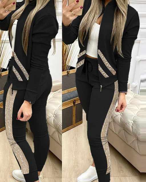 Zipper Jacket + long Pants Sports Tracksuit for Women