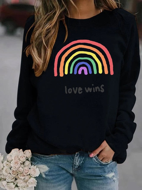 Love Wins Rainbow Printed Hoodies Sweatshirt