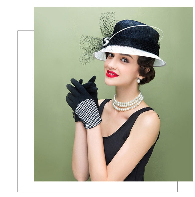 Elegant Linen Church Hat with Veil Party Hat