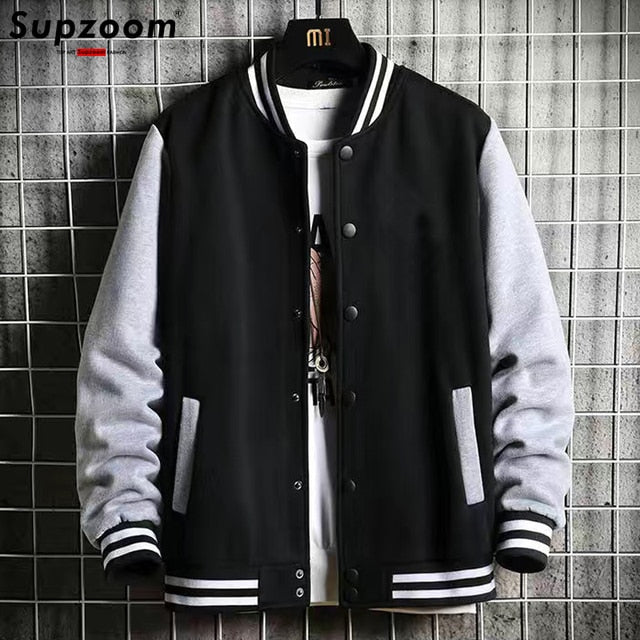 Fashion Fleece Casual Baseball Uniform Cotton Spliced Regular Rib Sleeve Brand Clothing Bomber Jacket Men