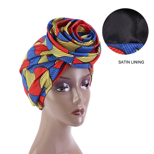 Print Stretch Bandana Satin Head Long Scarf Wrap