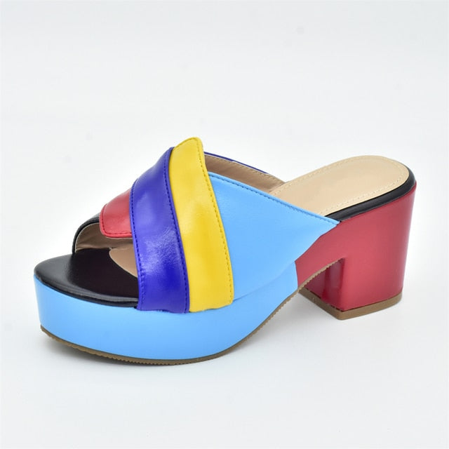 Italian Lady Shoes Slippers Sandals Platform Multicolor Design
