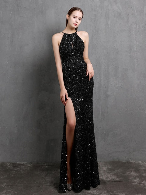 Halter Gold Bodycon Evening Dress