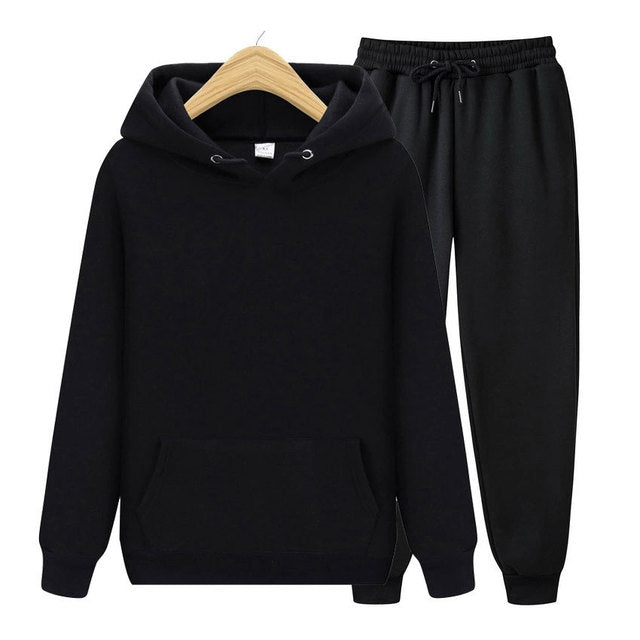 Men Hoodie Two-Piece Set Casual Solid Color Sweat Suit Tracksuit