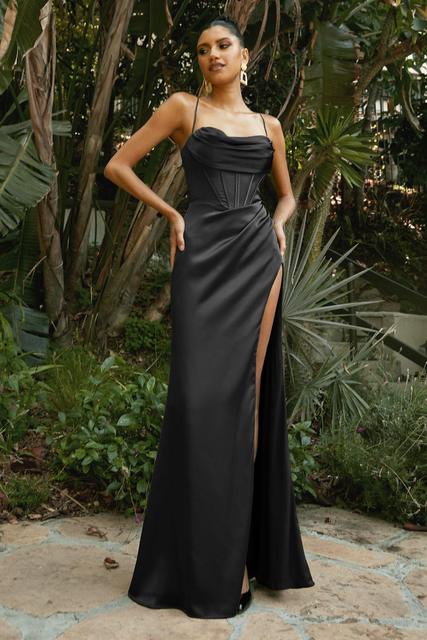 Spaghetti Strap Satin Slit Long Dress/ Bridesmaid Dress