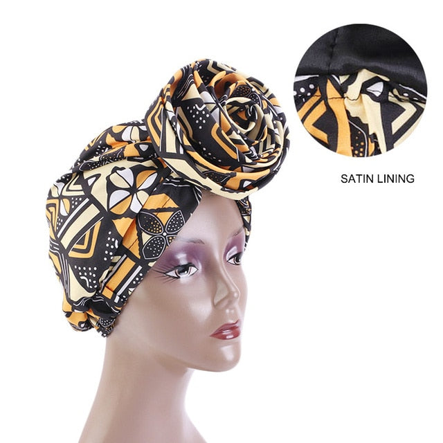Print Stretch Bandana Satin Head Long Scarf Wrap