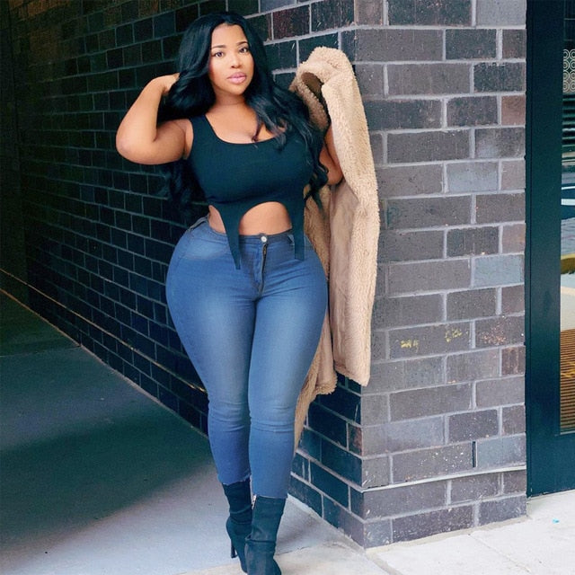 High Waist Skinny Denim Pants for Women