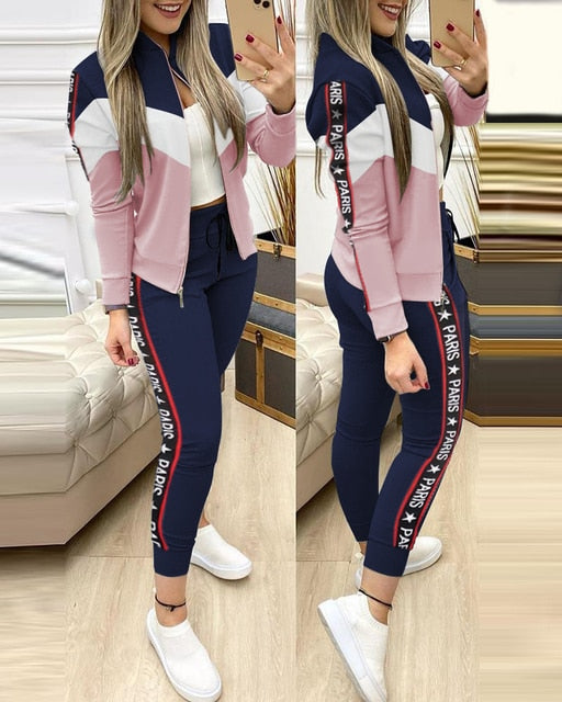 Zipper Jacket + long Pants Sports Tracksuit for Women
