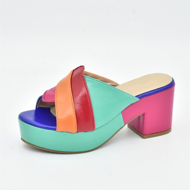 Italian Lady Shoes Slippers Sandals Platform Multicolor Design