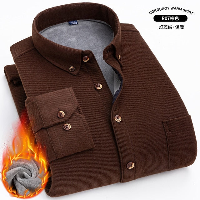 High-quality Soft Warm Winter Men's Plaid Corduroy Shirt