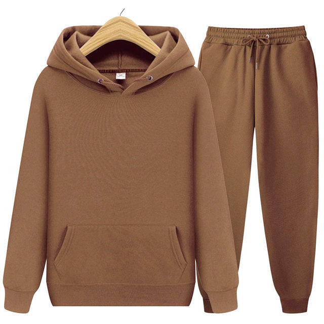 Men Hoodie Two-Piece Set Casual Solid Color Sweat Suit Tracksuit
