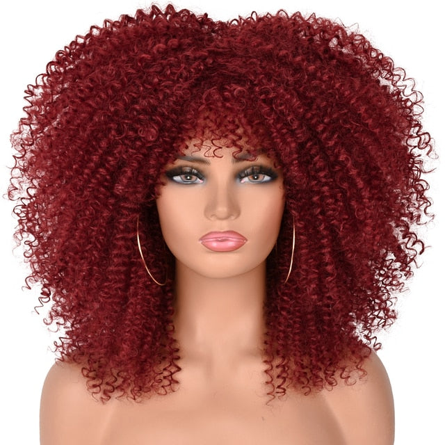 Short Hair Afro Kinky Curly Synthetic Wig With Bangs