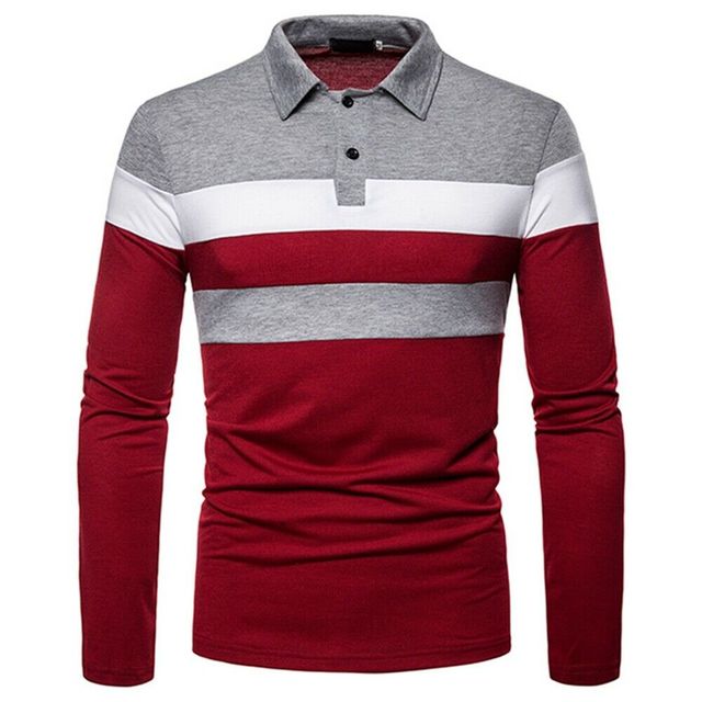 Color Striped Long Sleeve Stretch Slim Basic Polo Top