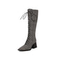New Lace up Front Chunky Heel Zipper Knee high Boots