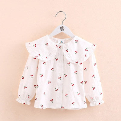 Collar Full Print Long Sleeve Blouse Top for Girls
