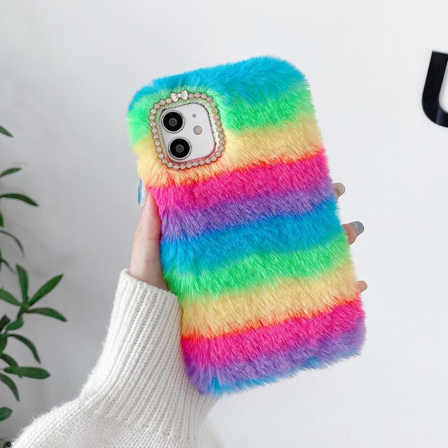 Rainbow Furry Fluffy Warm Phone Case