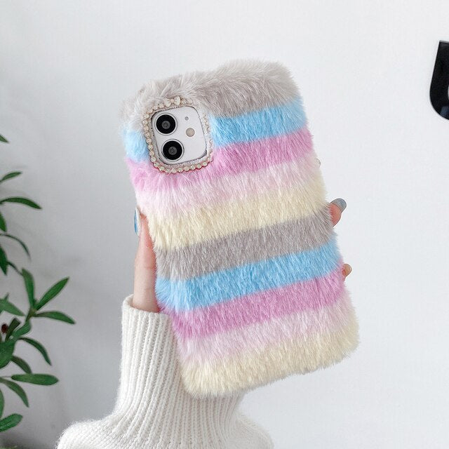 Rainbow Furry Fluffy Warm Phone Case