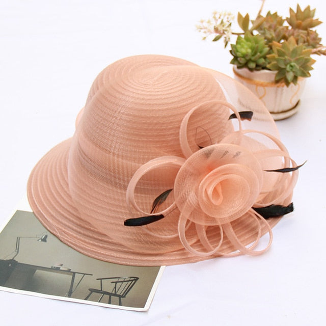 Elegant Flower Organza Hat For Women