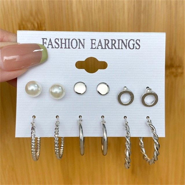 Pearl Crystal Stud Earrings Set For Women