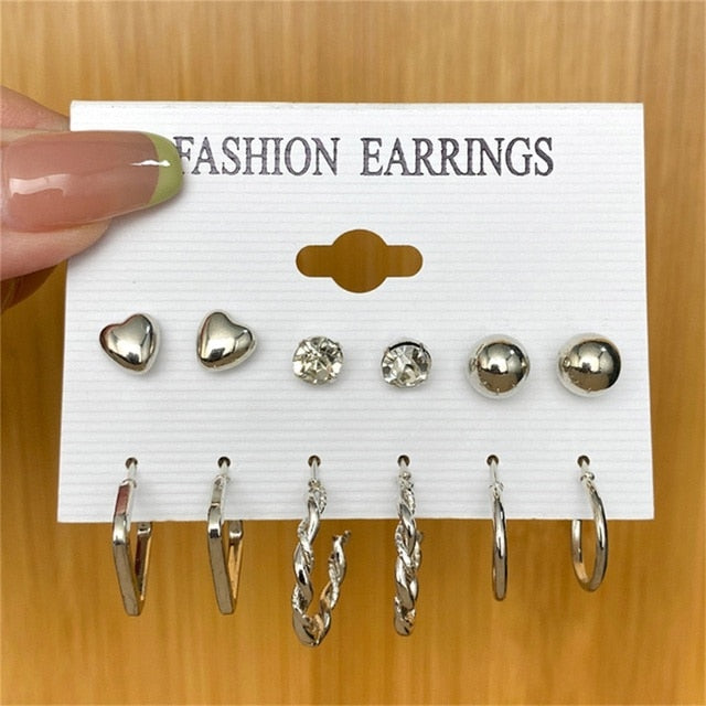 Pearl Crystal Stud Earrings Set For Women