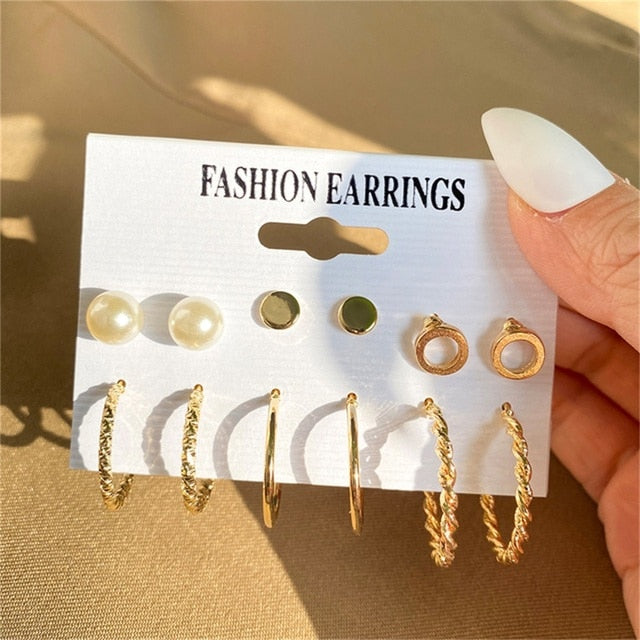 Pearl Crystal Stud Earrings Set For Women