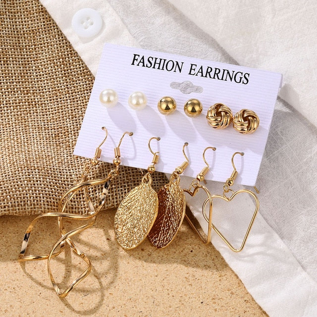 Pearl Crystal Stud Earrings Set For Women