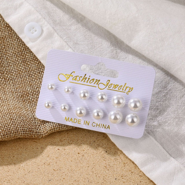 Pearl Crystal Stud Earrings Set For Women