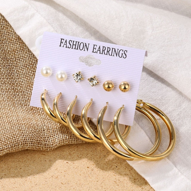 Pearl Crystal Stud Earrings Set For Women