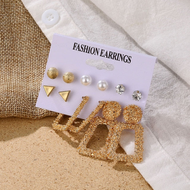 Pearl Crystal Stud Earrings Set For Women