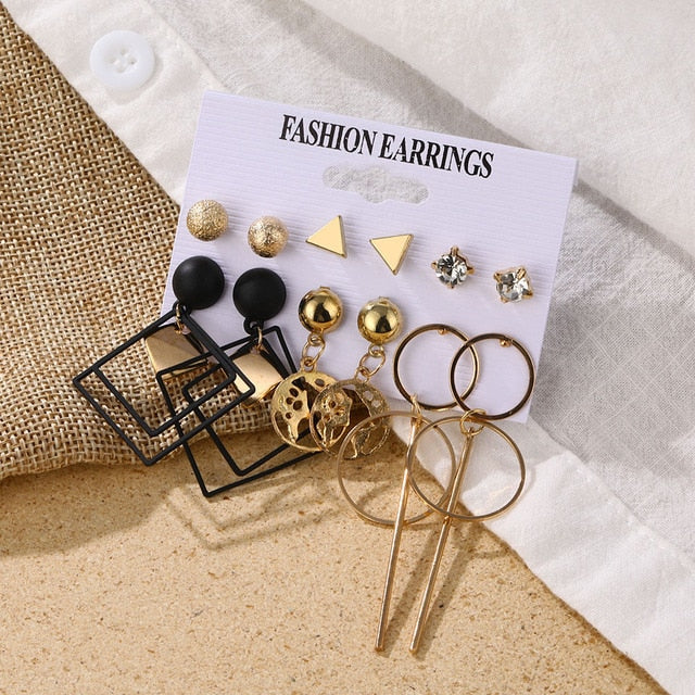 Pearl Crystal Stud Earrings Set For Women