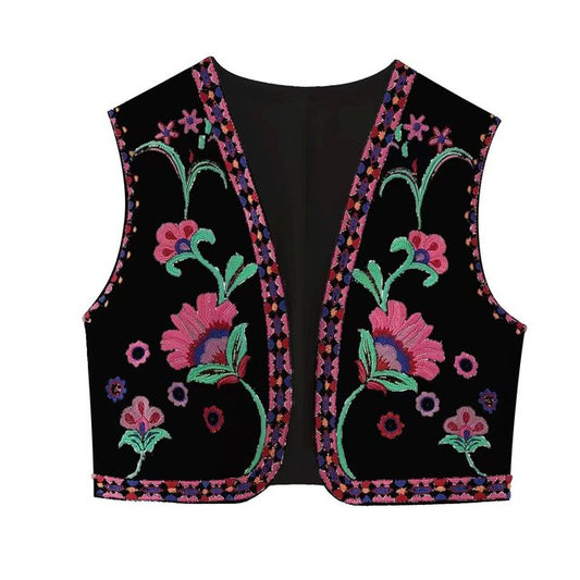 Vintage Floral Embroidered Vest Top for Women