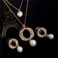Classic Imitation Pearl Necklace Gold Color Jewelry Set For Women