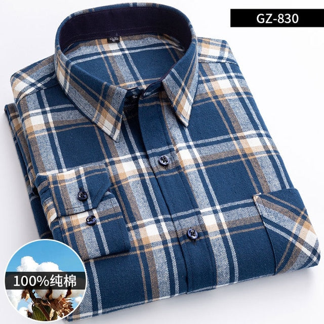 Cotton Long Sleeve Contrast Plaid High Quality Shirt for Men