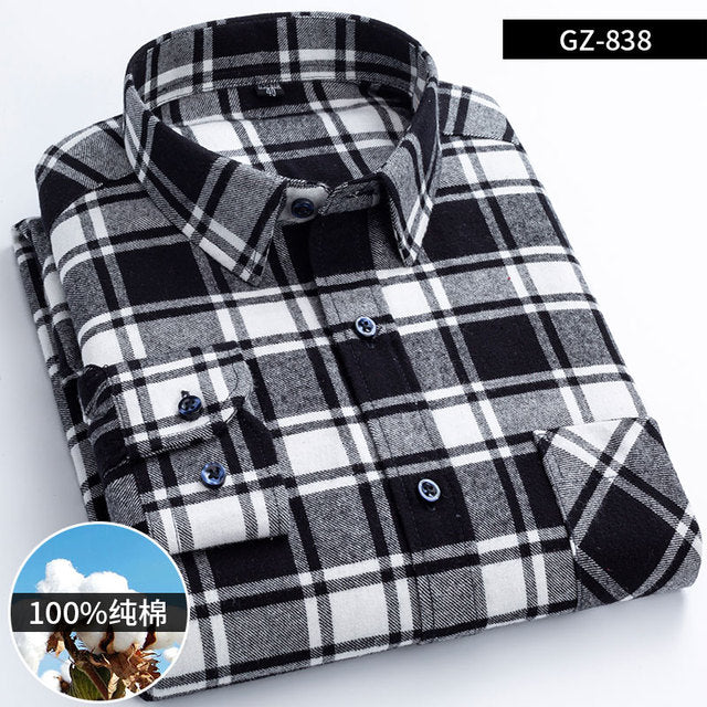 Cotton Long Sleeve Contrast Plaid High Quality Shirt for Men