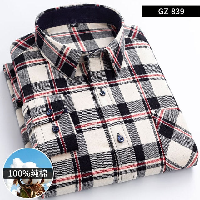 Cotton Long Sleeve Contrast Plaid High Quality Shirt for Men