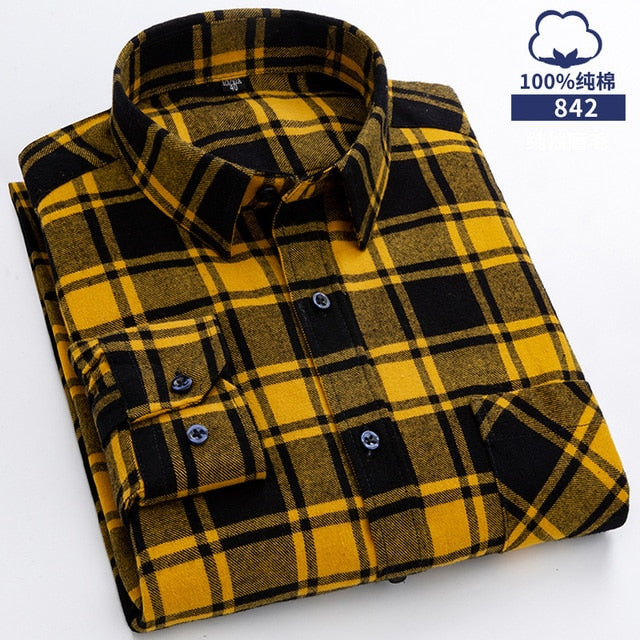 Cotton Long Sleeve Contrast Plaid High Quality Shirt for Men