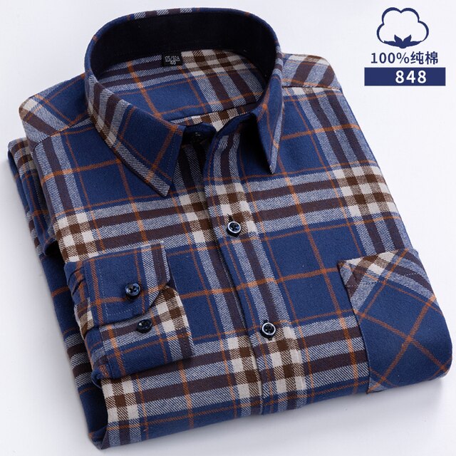 Cotton Long Sleeve Contrast Plaid High Quality Shirt for Men