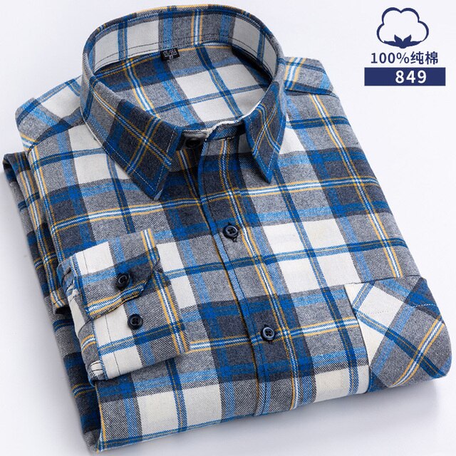 Cotton Long Sleeve Contrast Plaid High Quality Shirt for Men